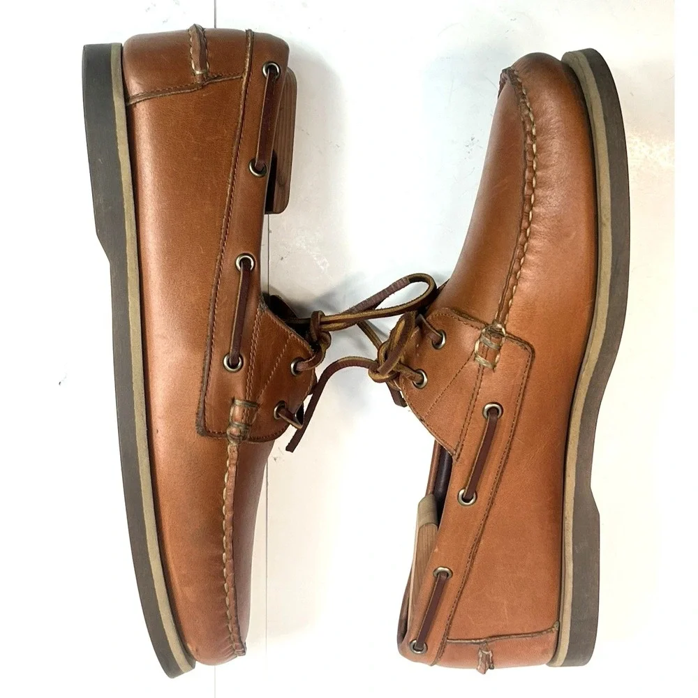 Allen Edmonds Force 10 Deck Boat Casual Shoes 2 Eye Tan Leather Mens Size 10.5 D